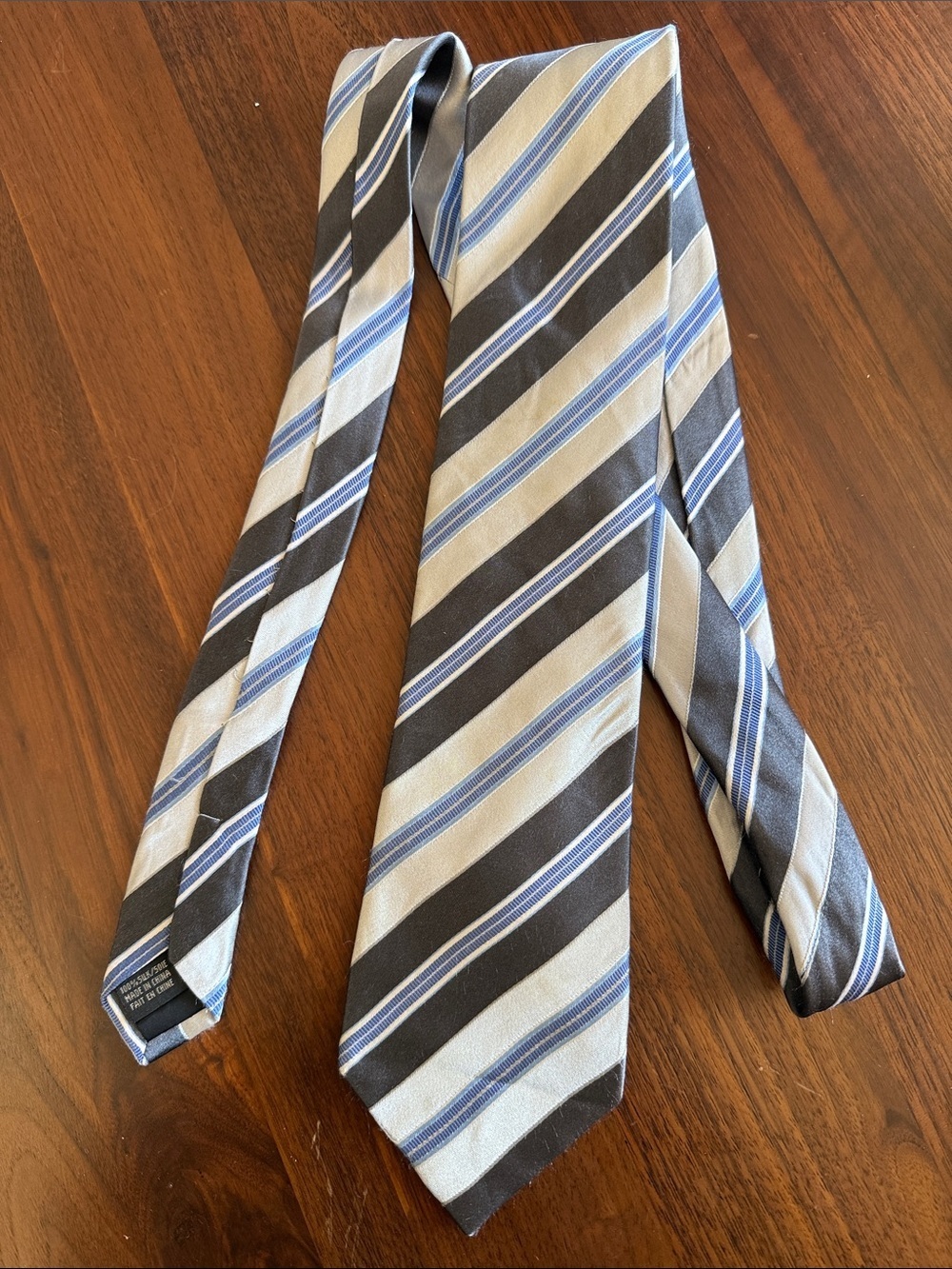 Balmain - Classic Men's Diagonal Stripe Tie in Black, Gray and Blue